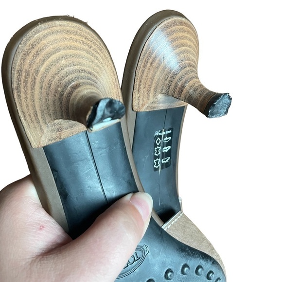 Tods Leather Kitten Heel Slide Sandals Taupe 8.5 - Picture 9 of 13